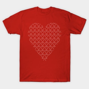 White Valentines Day Heart Line Full of Hearts T-Shirt